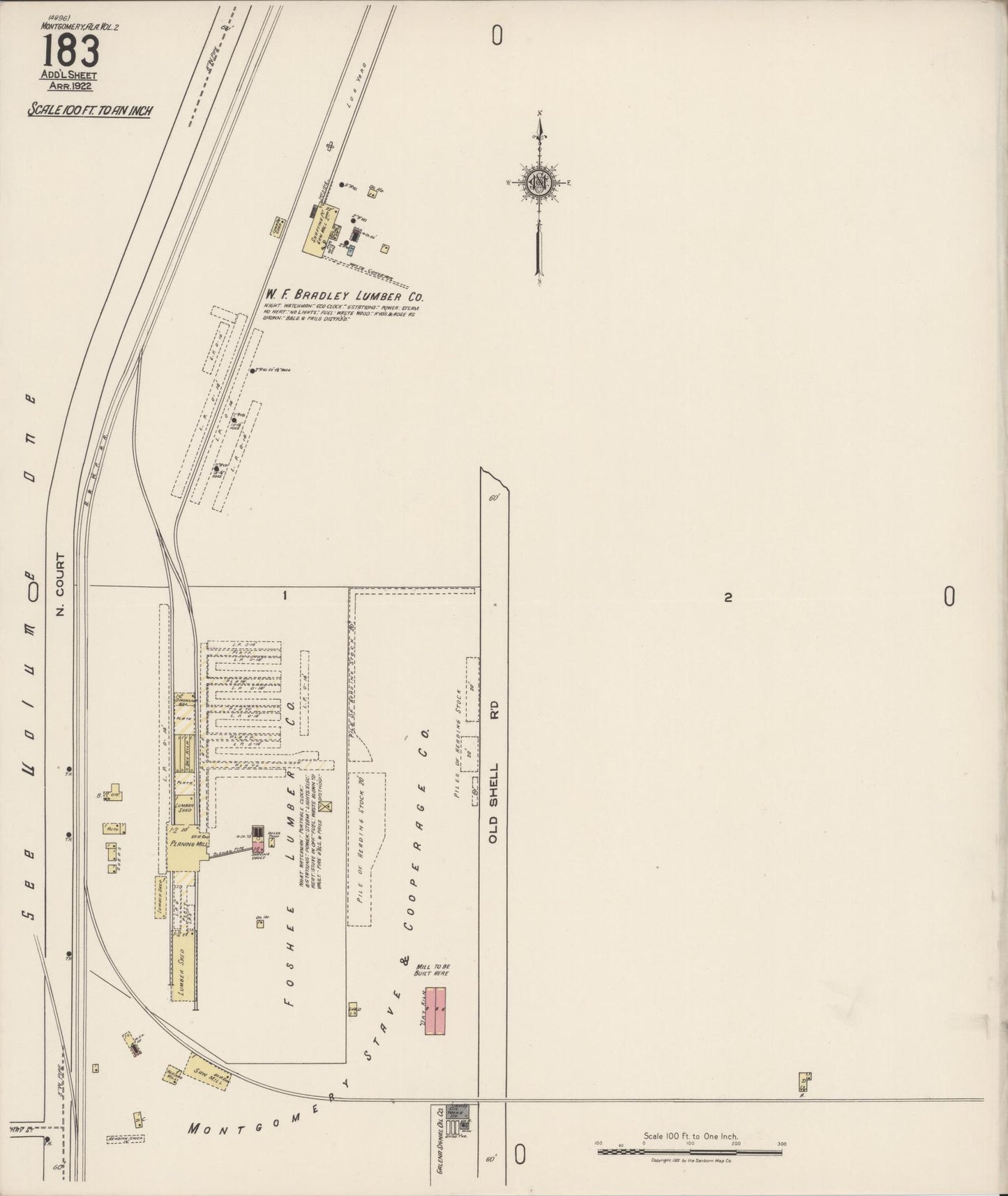 Sanborn Fire Insurance Map from Montgomery, Montgomery County, Alabama (1922), Sheet #0183 - Historic Sanborn Fire Insurance Map Print, vintage old map wall art, antique decor, genealogy gift, Alabama Alabama map