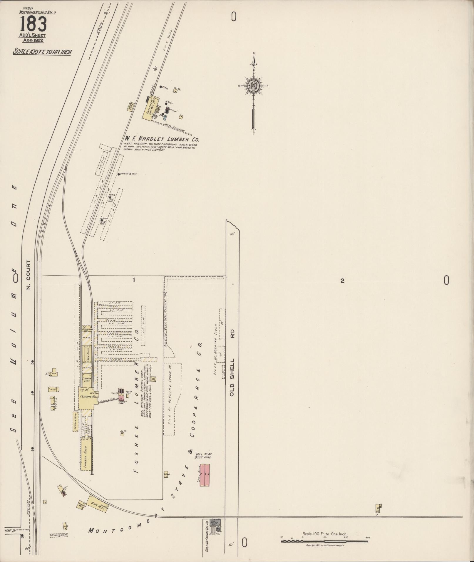Sanborn Fire Insurance Map from Montgomery, Montgomery County, Alabama (1922), Sheet #0183 - Historic Sanborn Fire Insurance Map Print, vintage old map wall art, antique decor, genealogy gift, Alabama Alabama map