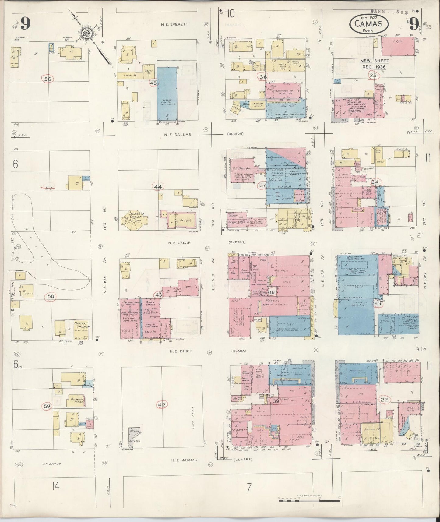 Sanborn Fire Insurance Map from Camas, Clark County, Washington (1943), Sheet #0009 - Complete Map Set gallery image, historic Sanborn map, vintage wall art, Washington Washington