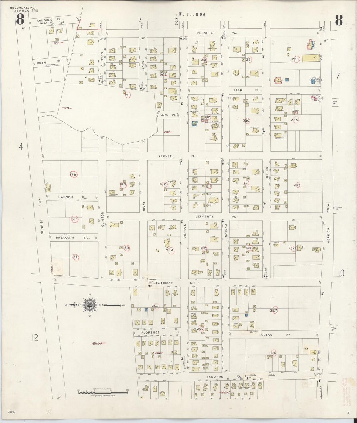 Sanborn Fire Insurance Map from Bellmore, Nassau County, New York (1945), Sheet #0008 - Complete Map Set gallery image, historic Sanborn map, vintage wall art, New York New York