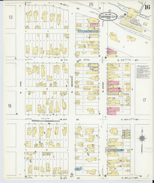 Sanborn Fire Insurance Map from Traverse City, Grand Traverse County, Michigan (1910), Sheet #0016 - Historic Sanborn Fire Insurance Map Print, vintage old map wall art, antique decor, genealogy gift, Michigan Michigan map