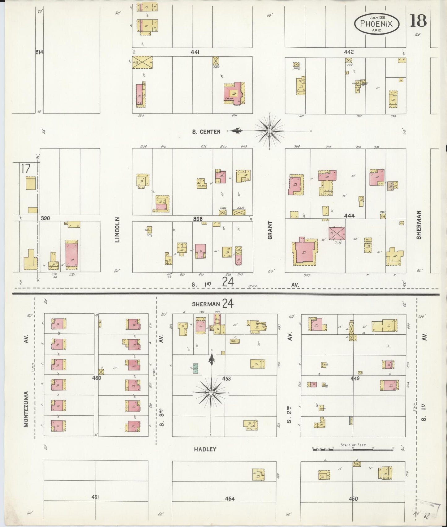 Sanborn Fire Insurance Map from Phoenix, Maricopa County, Arizona (1901), Sheet #0018 - Historic Sanborn Fire Insurance Map Print, vintage old map wall art, antique decor, genealogy gift, Arizona Arizona map