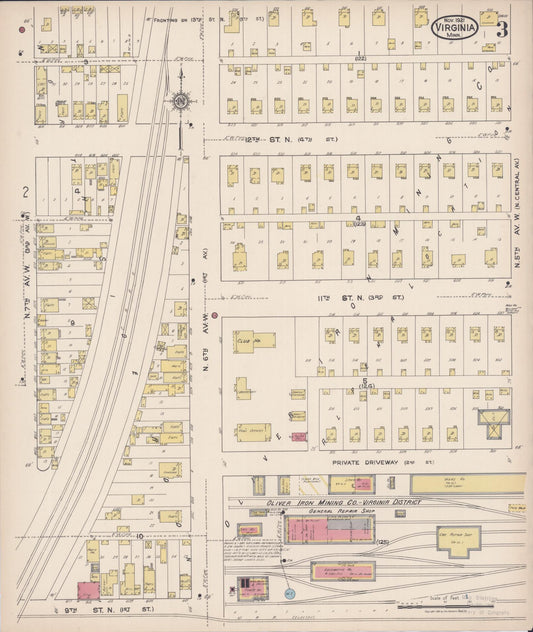Sanborn Fire Insurance Map from Virginia, Saint Louis County, Minnesota (1921), Sheet #0003 - Historic Sanborn Fire Insurance Map Print, vintage old map wall art, antique decor, genealogy gift, Minnesota Minnesota map