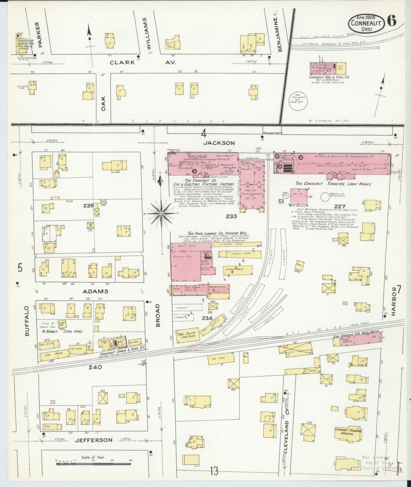 Sanborn Fire Insurance Map from Conneaut, Ashtabula County, Ohio (1909), Sheet #0006 - Historic Sanborn Fire Insurance Map Print, vintage old map wall art, antique decor, genealogy gift, Ohio Ohio map