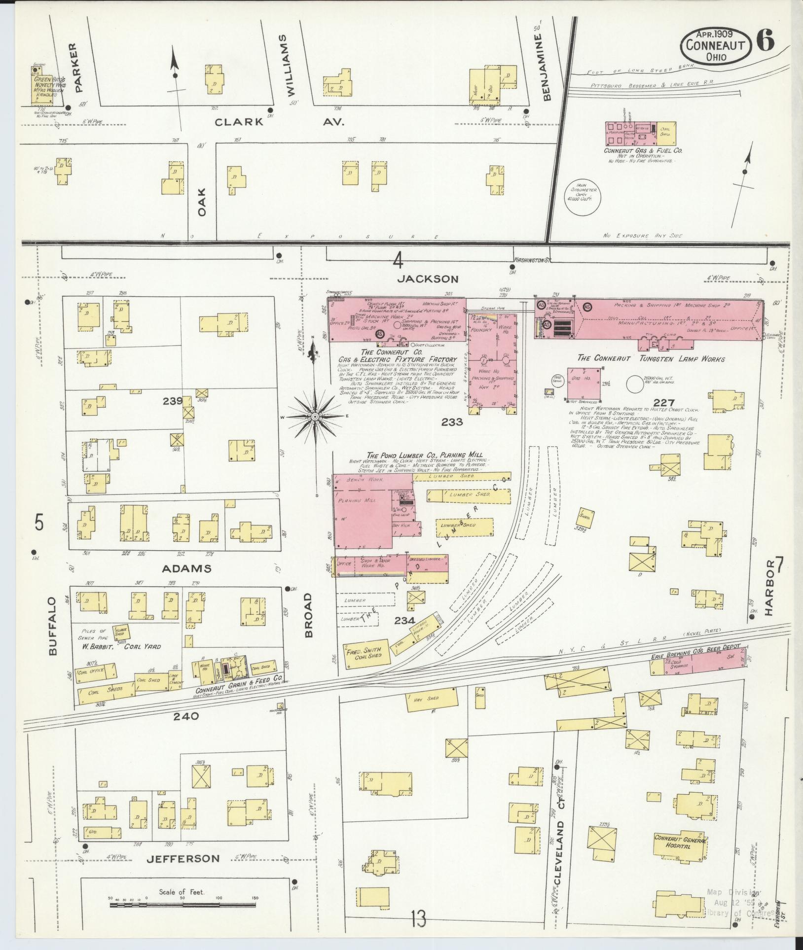 Sanborn Fire Insurance Map from Conneaut, Ashtabula County, Ohio (1909), Sheet #0006 - Historic Sanborn Fire Insurance Map Print, vintage old map wall art, antique decor, genealogy gift, Ohio Ohio map