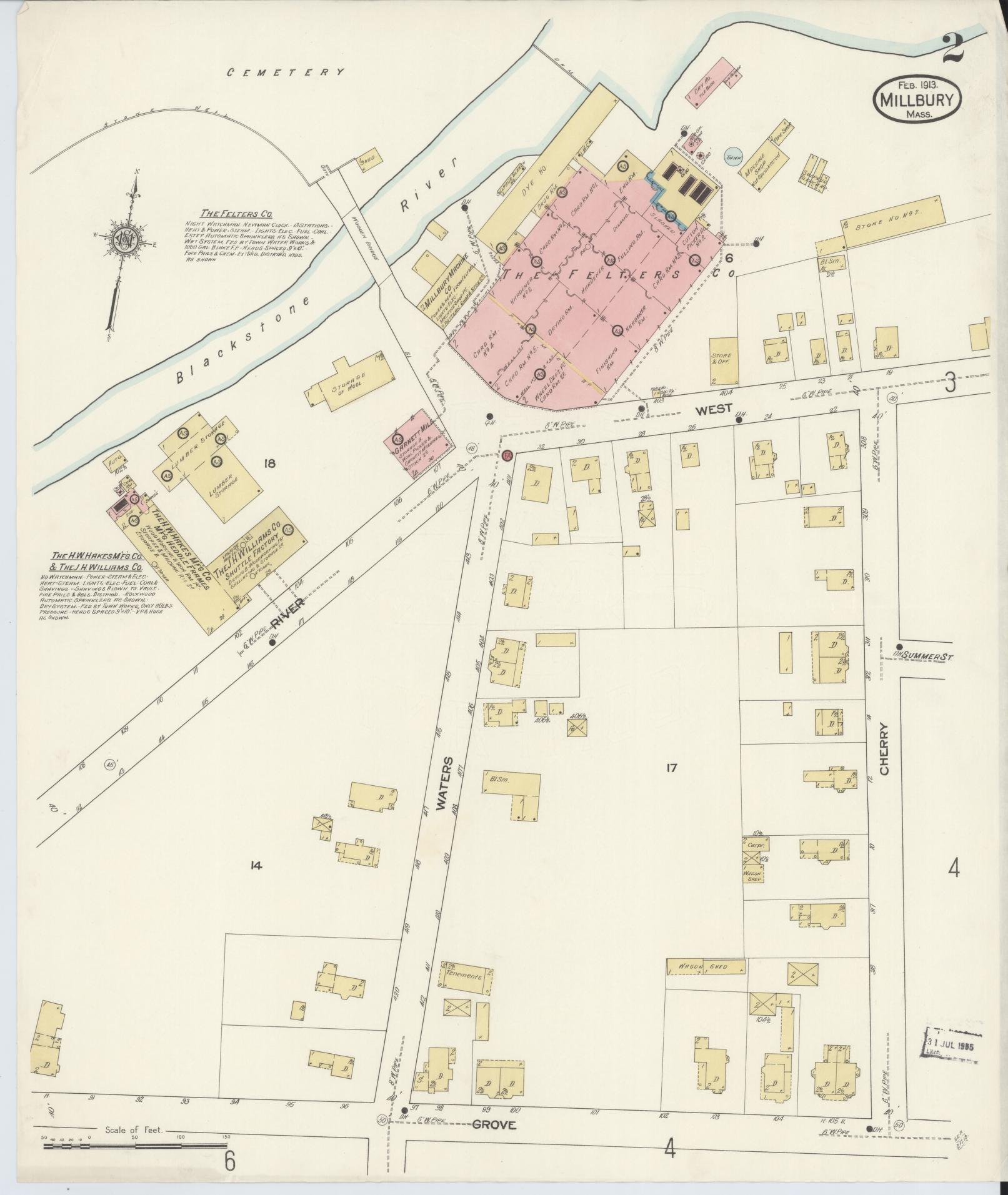 Sanborn Fire Insurance Map from Millbury, Worcester County, Massachusetts (1913), Sheet #0002 - Complete Map Set gallery image, historic Sanborn map, vintage wall art, Massachusetts Massachusetts