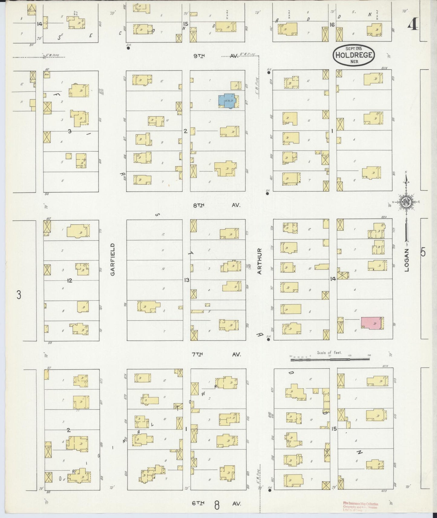 Sanborn Fire Insurance Map from Holdrege, Phelps County, Nebraska (1915), Sheet #0004 - Complete Map Set gallery image, historic Sanborn map, vintage wall art, Nebraska Nebraska
