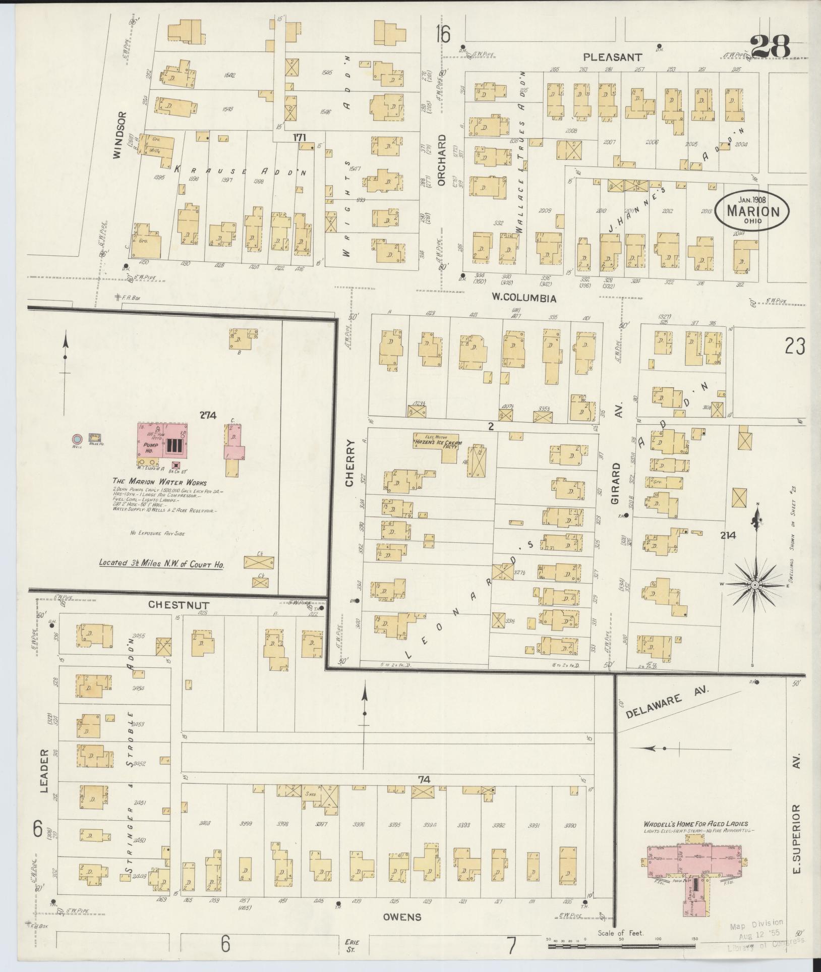 Sanborn Fire Insurance Map from Marion, Marion County, Ohio (1908), Sheet #0028 - Historic Sanborn Fire Insurance Map Print, vintage old map wall art, antique decor, genealogy gift, Ohio Ohio map