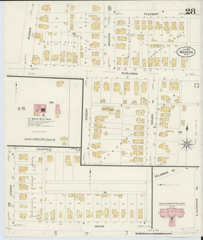 Sanborn Fire Insurance Map from Marion, Marion County, Ohio (1908), Sheet #0028 - Historic Sanborn Fire Insurance Map Print, vintage old map wall art, antique decor, genealogy gift, Ohio Ohio map