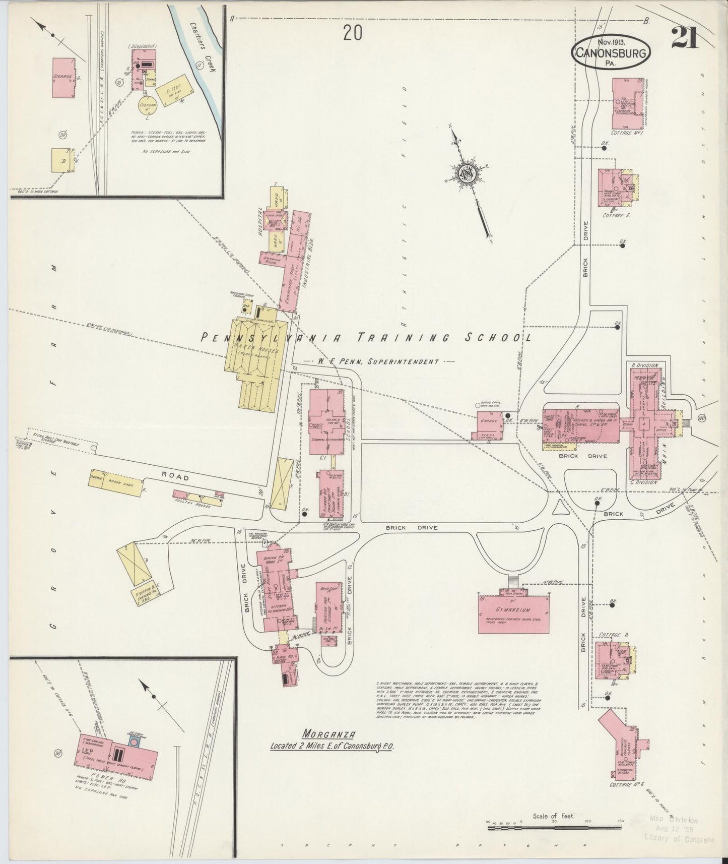 Sanborn Fire Insurance Map from Canonsburg, Washington County, Pennsylvania (1913), Sheet #0021 - Historic Sanborn Fire Insurance Map Print, vintage old map wall art, antique decor, genealogy gift, Pennsylvania Pennsylvania map