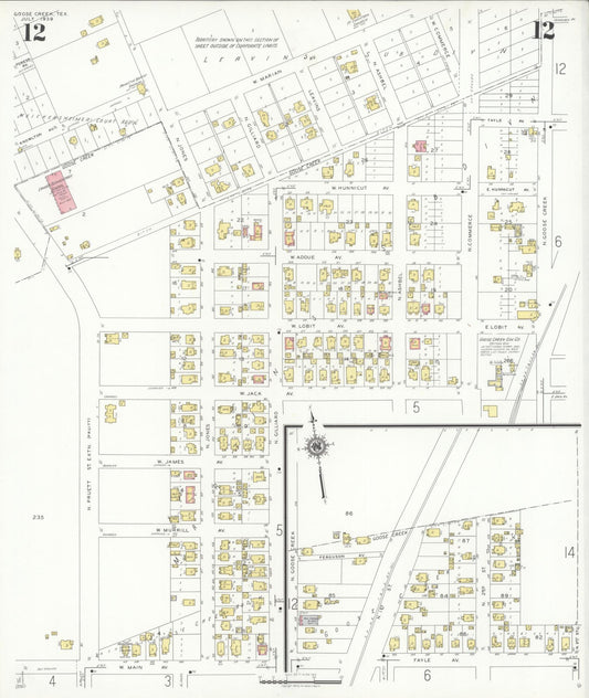 Sanborn Fire Insurance Map from Goose Creek, Harris County, Texas (1939), Sheet #0012 - Historic Sanborn Fire Insurance Map Print, vintage old map wall art, antique decor, genealogy gift, Texas Texas map