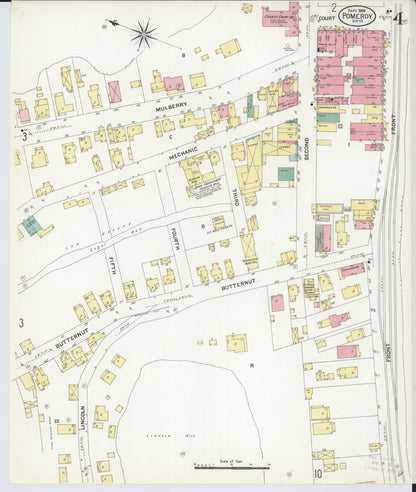 Sanborn Fire Insurance Map from Pomeroy, Meigs County, Ohio (1908), Sheet #0004 - Historic Sanborn Fire Insurance Map Print, vintage old map wall art, antique decor, genealogy gift, Ohio Ohio map