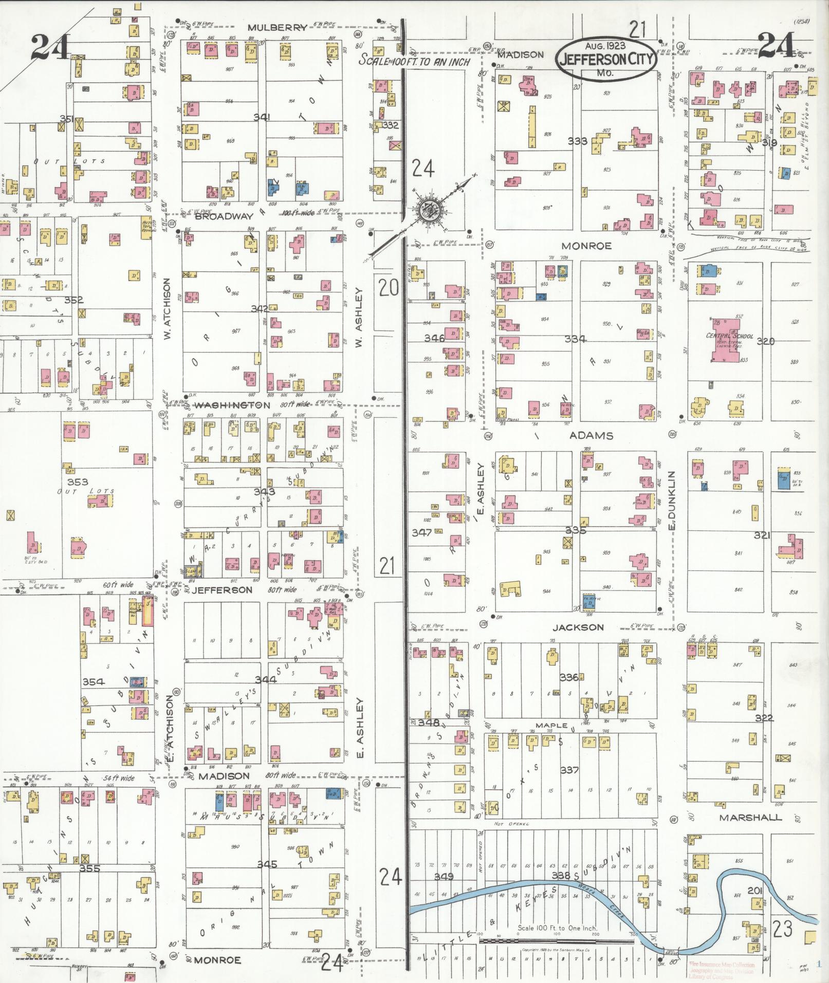 Sanborn Fire Insurance Map from Jefferson City, Cole County, Missouri (1923), Sheet #0024 - Complete Map Set gallery image, historic Sanborn map, vintage wall art, Missouri Missouri