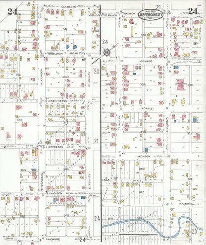 Sanborn Fire Insurance Map from Jefferson City, Cole County, Missouri (1923), Sheet #0024 - Complete Map Set gallery image, historic Sanborn map, vintage wall art, Missouri Missouri