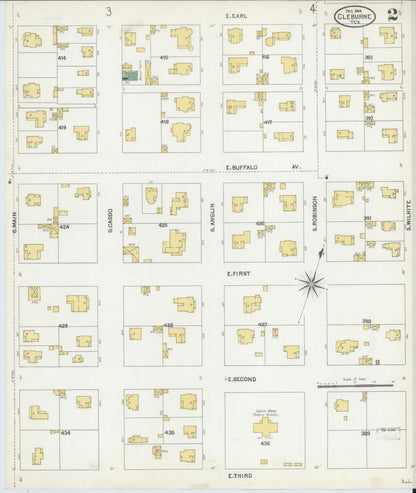 Sanborn Fire Insurance Map from Cleburne, Johnson County, Texas (1904), Sheet #0002 - Historic Sanborn Fire Insurance Map Print, vintage old map wall art, antique decor, genealogy gift, Texas Texas map