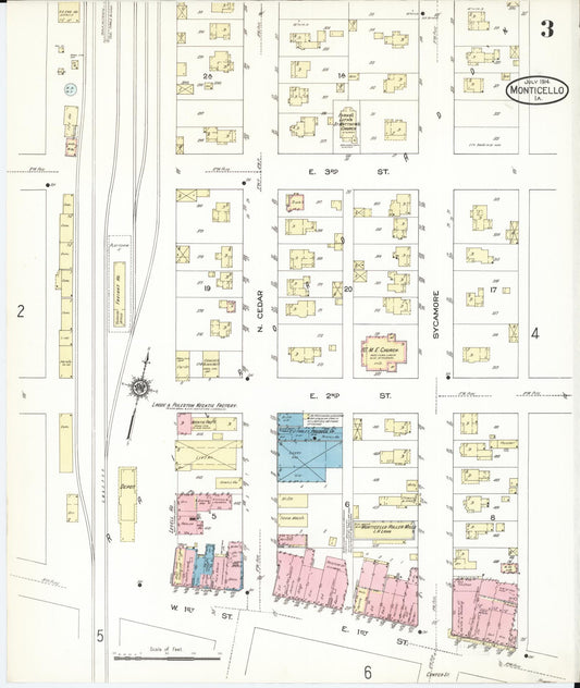 Sanborn Fire Insurance Map from Monticello, Jones County, Iowa (1914), Sheet #0003 - Historic Sanborn Fire Insurance Map Print, vintage old map wall art