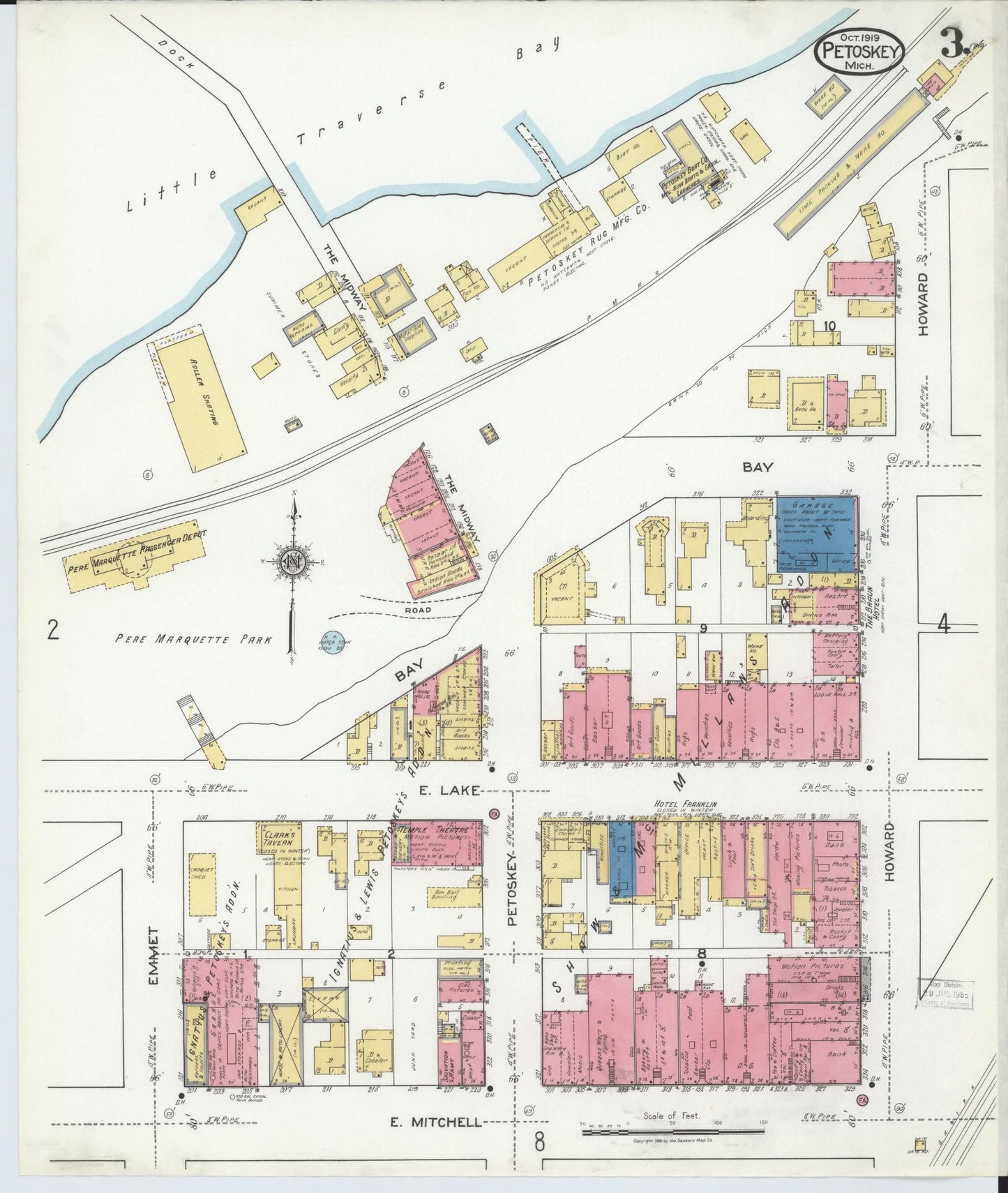 Sanborn Fire Insurance Map from Petoskey, Emmet County, Michigan (1919), Sheet #0003 - Complete Map Set gallery image, historic Sanborn map, vintage wall art, Michigan Michigan