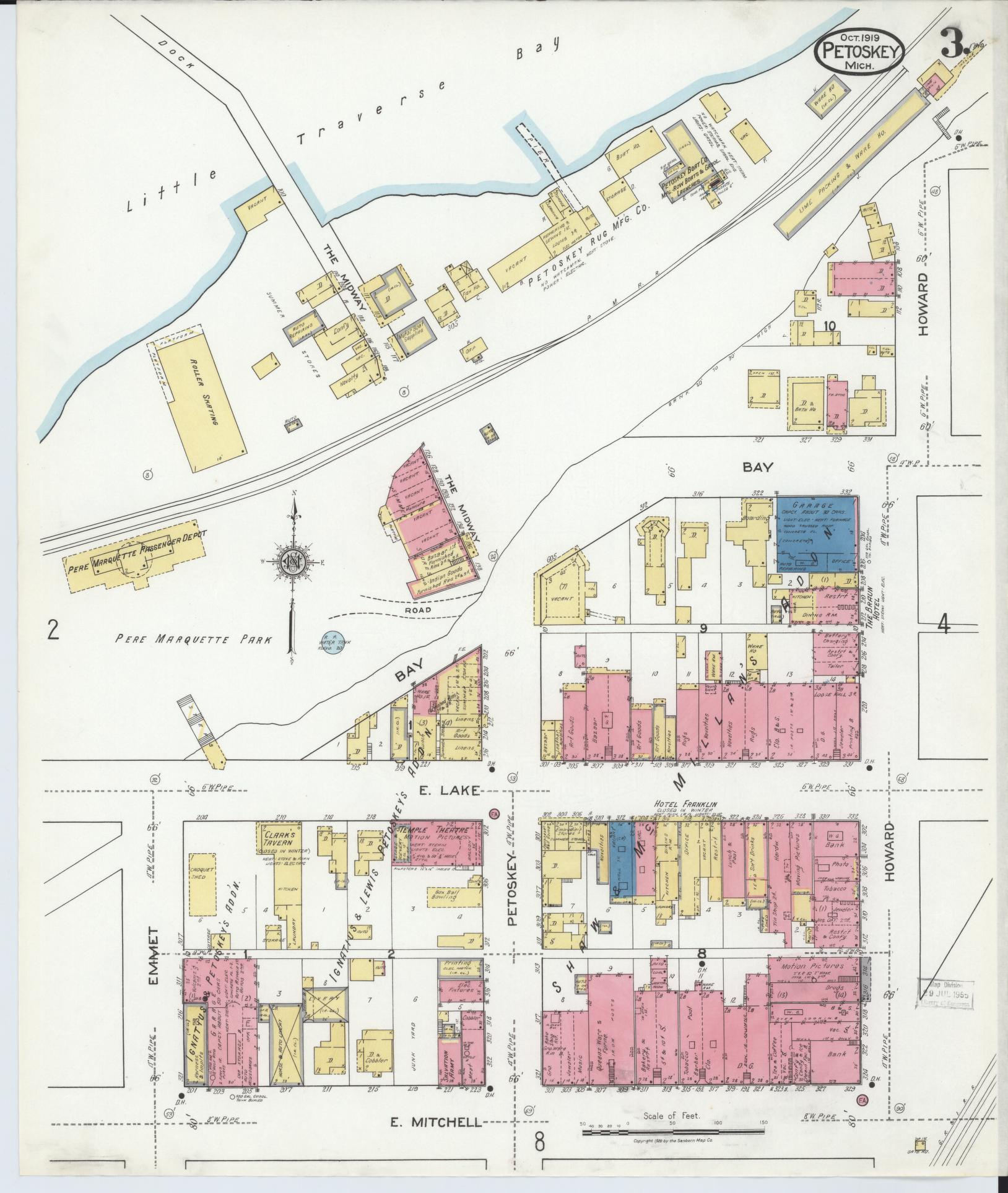 Sanborn Fire Insurance Map from Petoskey, Emmet County, Michigan (1919), Sheet #0003 - Complete Map Set gallery image, historic Sanborn map, vintage wall art, Michigan Michigan