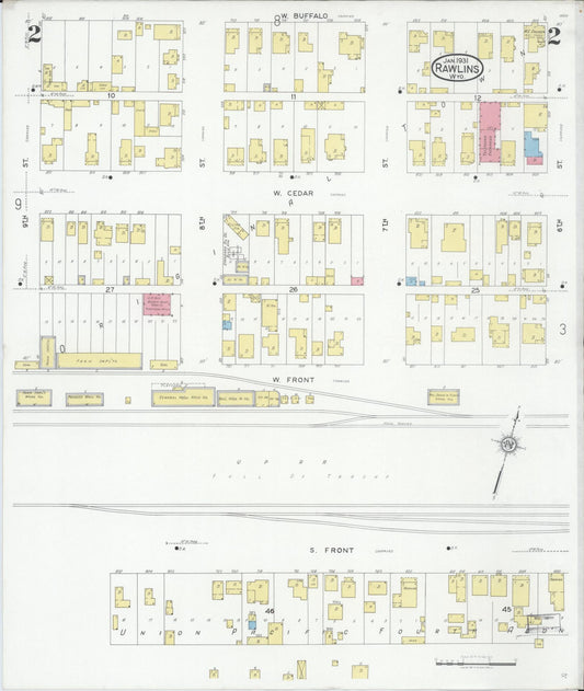 Sanborn Fire Insurance Map from Rawlins, Carbon County, Wyoming (1931), Sheet #0002 - Historic Sanborn Fire Insurance Map Print, vintage old map wall art, antique decor, genealogy gift, Wyoming Wyoming map
