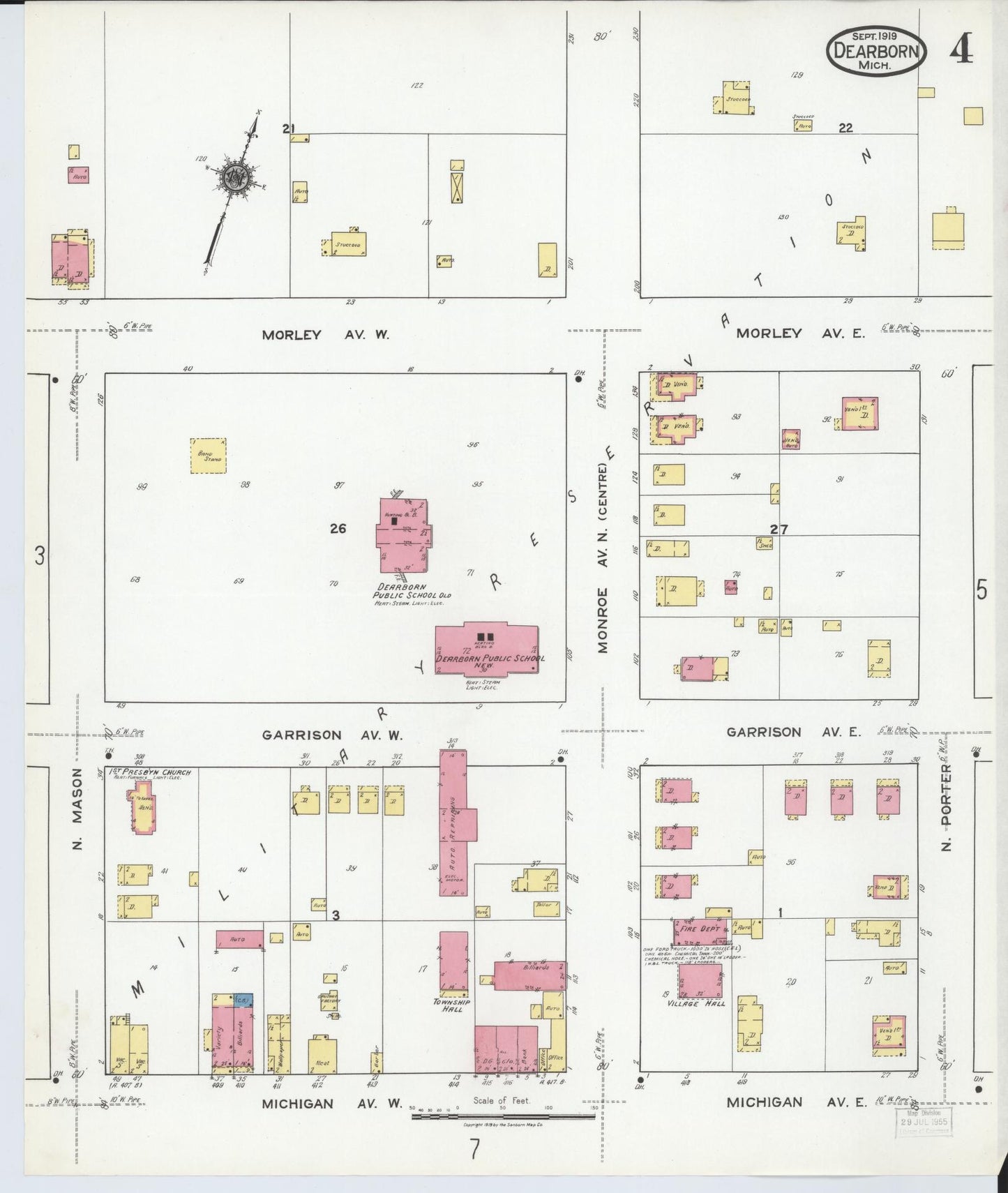 Sanborn Fire Insurance Map from Dearborn, Wayne County, Michigan (1919), Sheet #0004 - Historic Sanborn Fire Insurance Map Print, vintage old map wall art, antique decor, genealogy gift, Michigan Michigan map