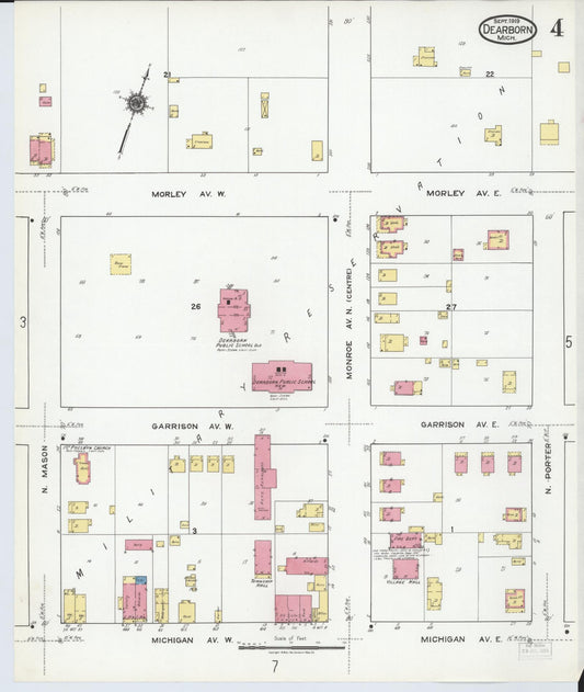 Sanborn Fire Insurance Map from Dearborn, Wayne County, Michigan (1919), Sheet #0004 - Historic Sanborn Fire Insurance Map Print, vintage old map wall art, antique decor, genealogy gift, Michigan Michigan map