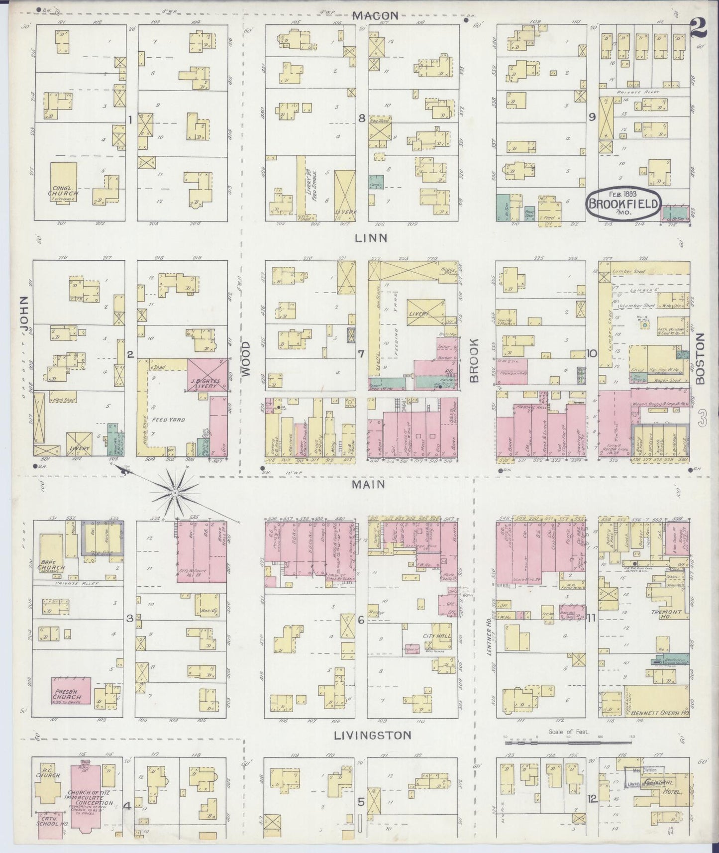 Sanborn Fire Insurance Map from Brookfield, Linn County, Missouri (1893), Sheet #0002 - Complete Map Set gallery image, historic Sanborn map, vintage wall art, Missouri Missouri