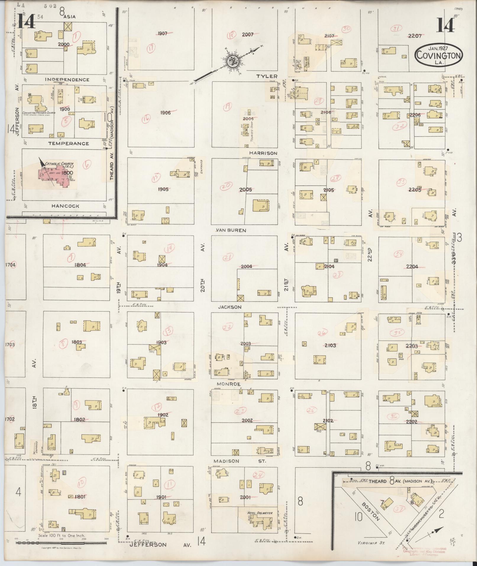 Sanborn Fire Insurance Map from Covington, Saint Tammany Parish, Louisiana (1941), Sheet #0014 - Historic Sanborn Fire Insurance Map Print, vintage old map wall art, antique decor, genealogy gift, Louisiana Louisiana map