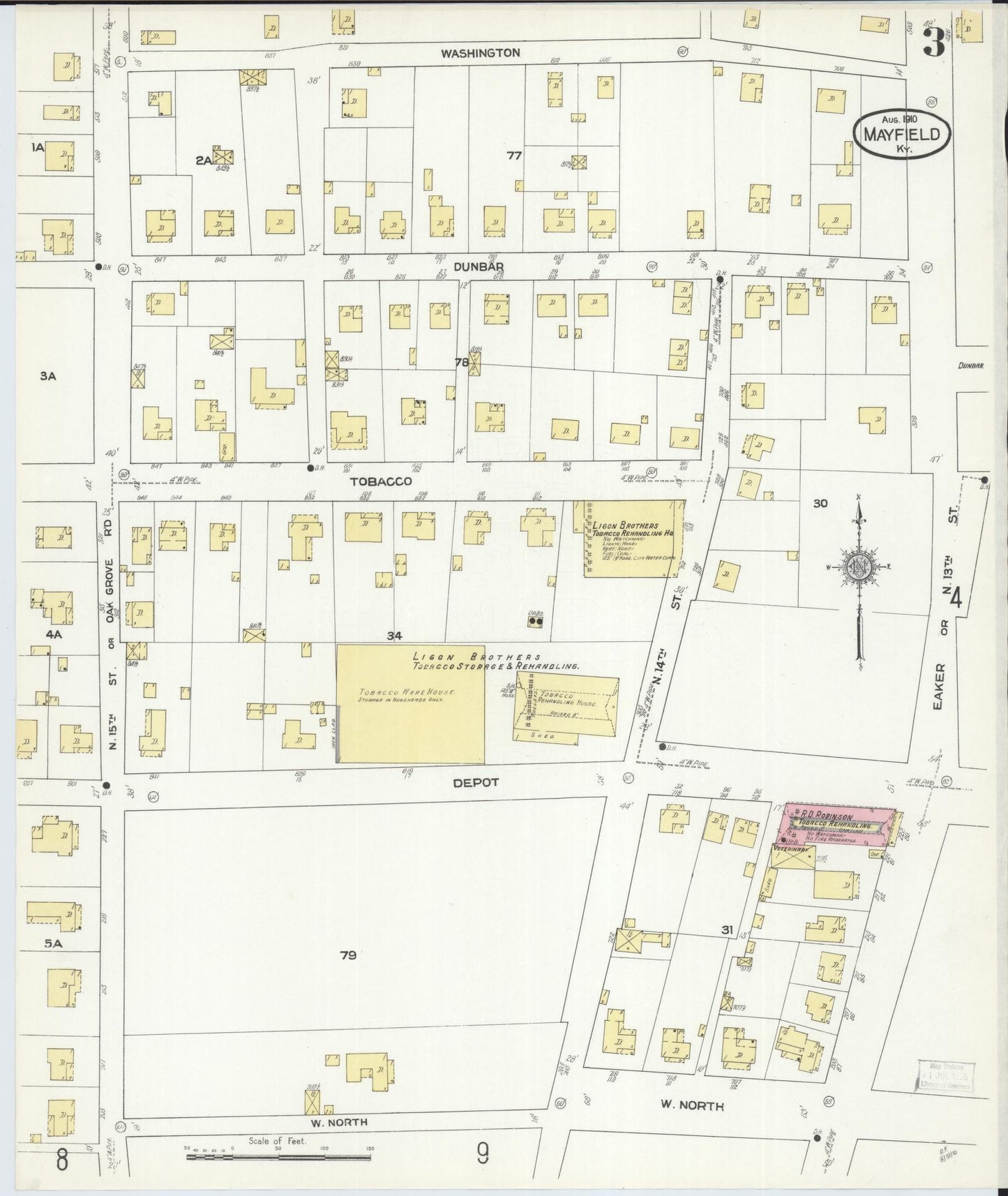 Sanborn Fire Insurance Map from Mayfield, Graves County, Kentucky (1910), Sheet #0003 - Complete Map Set gallery image, historic Sanborn map, vintage wall art, Kentucky Kentucky
