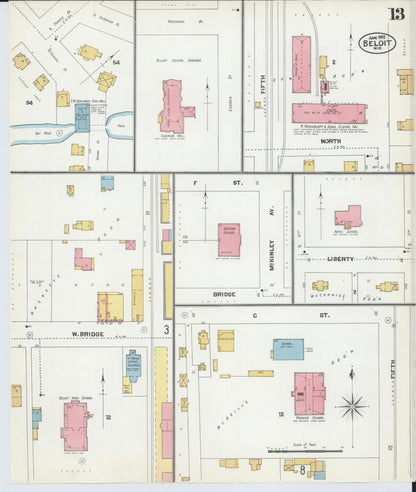 Sanborn Fire Insurance Map from Beloit, Rock County, Wisconsin (1902), Sheet #0013 - Complete Map Set gallery image, historic Sanborn map, vintage wall art, Wisconsin Wisconsin
