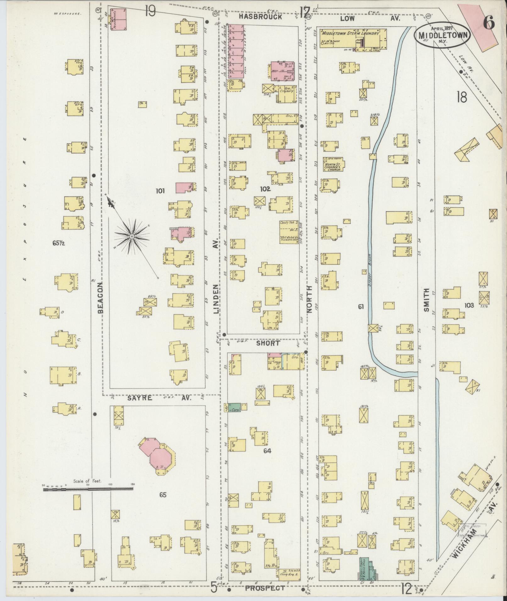 Sanborn Fire Insurance Map from Middletown, Orange County, New York (1897), Sheet #0006 - Complete Map Set gallery image, historic Sanborn map, vintage wall art, New York New York