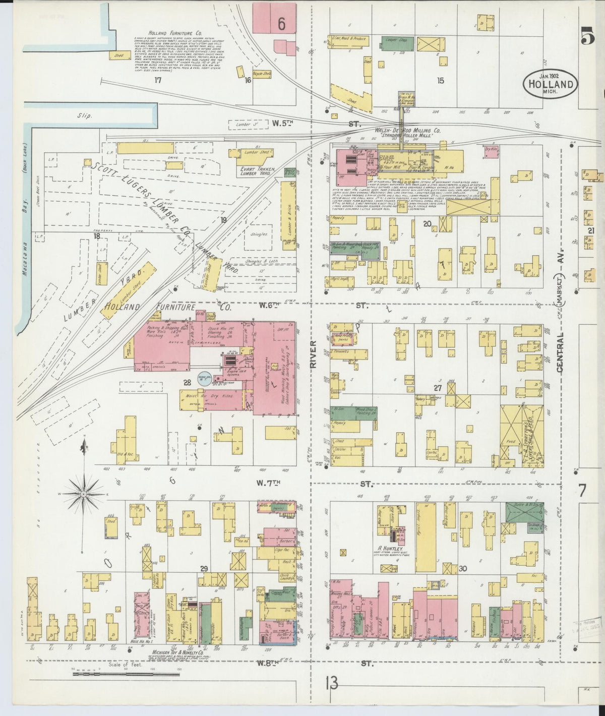 Sanborn Fire Insurance Map from Holland, Ottawa County, Michigan (1902), Sheet #0005 - Historic Sanborn Fire Insurance Map Print, vintage old map wall art, antique decor, genealogy gift, Michigan Michigan map