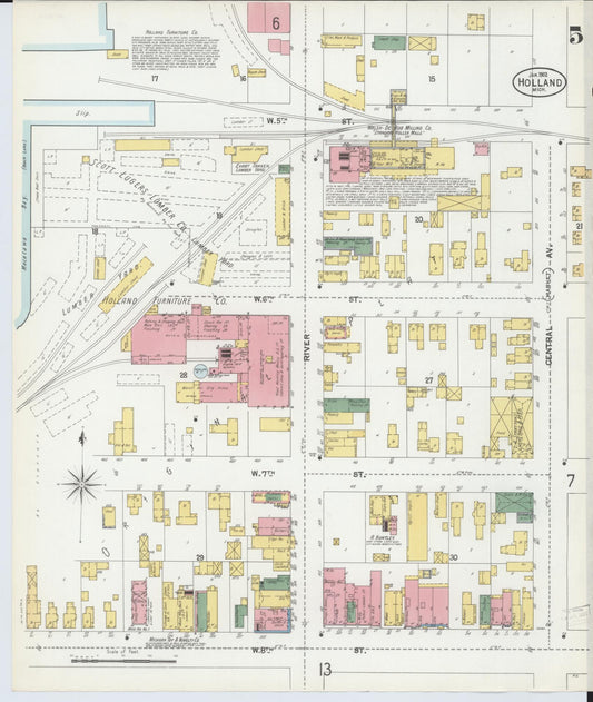 Sanborn Fire Insurance Map from Holland, Ottawa County, Michigan (1902), Sheet #0005 - Historic Sanborn Fire Insurance Map Print, vintage old map wall art, antique decor, genealogy gift, Michigan Michigan map