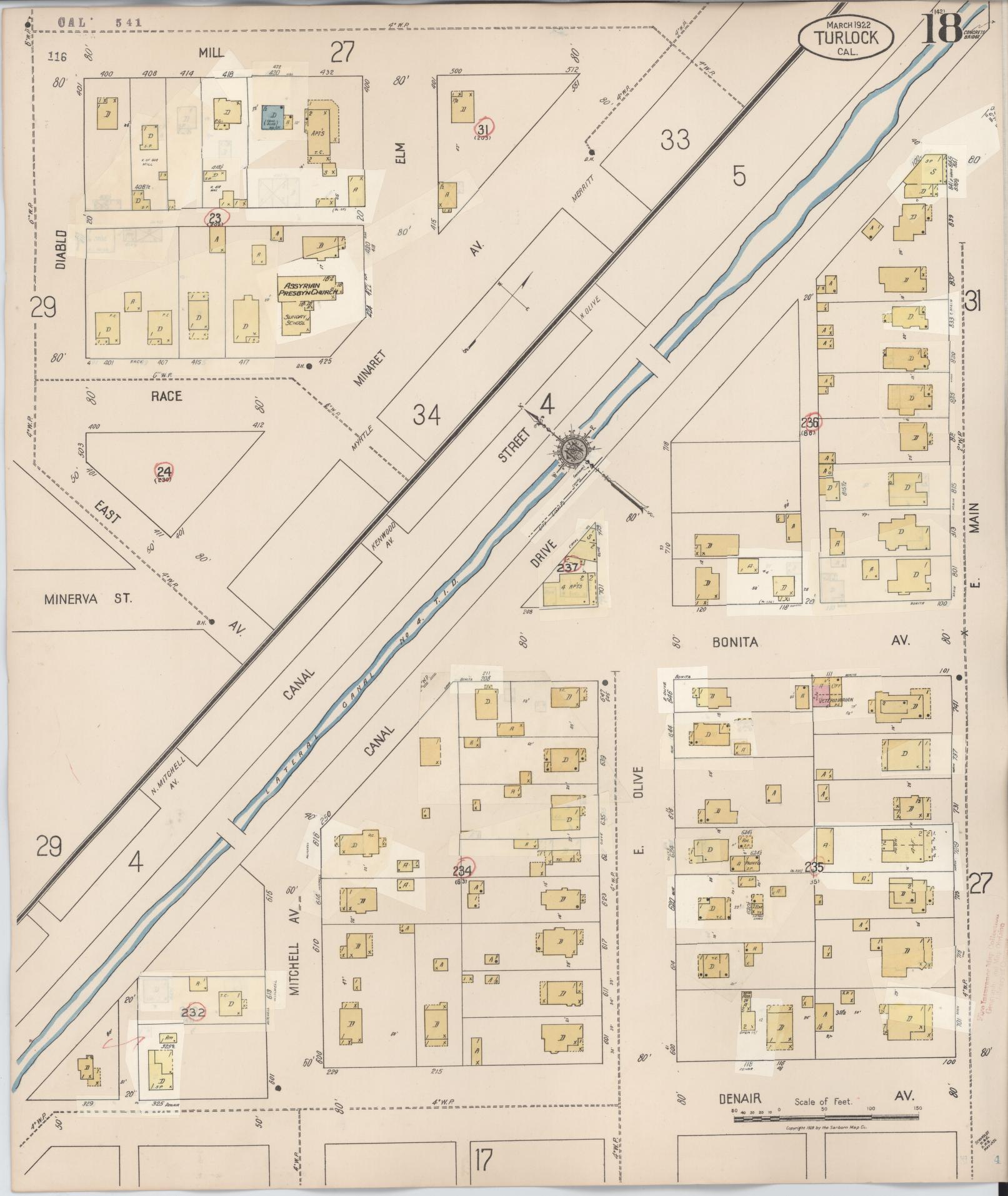 Sanborn Fire Insurance Map from Turlock, Stanislaus County, California (1943), Sheet #0018 - Complete Map Set gallery image, historic Sanborn map, vintage wall art, California California