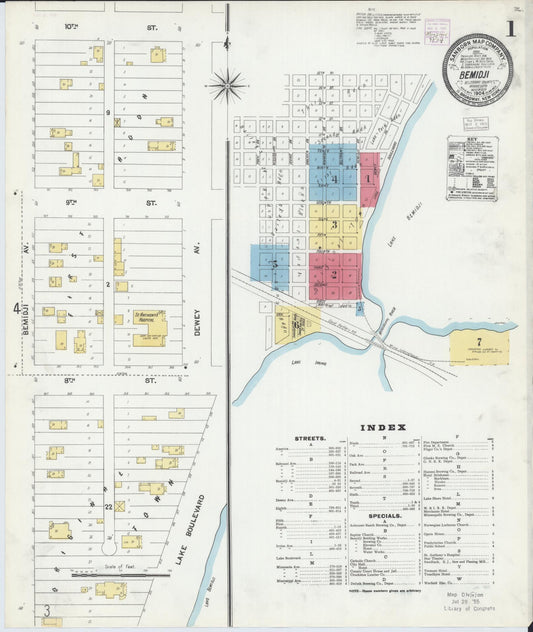Sanborn Fire Insurance Map from Bemidji, Beltrami County, Minnesota (1904), Sheet #0001 - Historic Sanborn Fire Insurance Map Print, vintage old map wall art, antique decor, genealogy gift, Minnesota Minnesota map