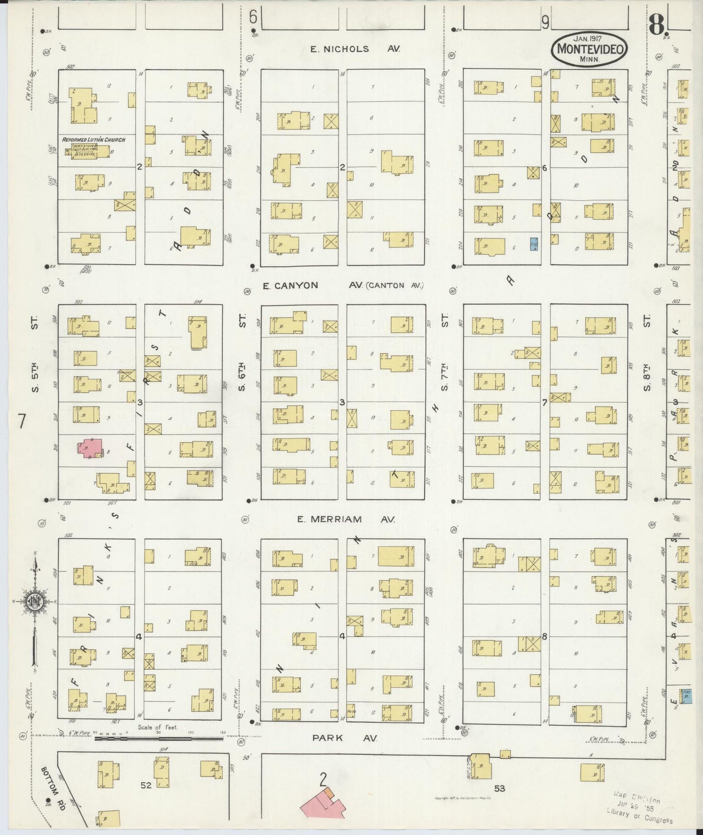 Sanborn Fire Insurance Map from Montevideo, Chippewa County, Minnesota (1917), Sheet #0008 - Historic Sanborn Fire Insurance Map Print, vintage old map wall art, antique decor, genealogy gift, Minnesota Minnesota map