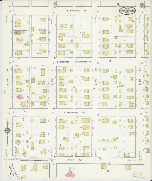 Sanborn Fire Insurance Map from Montevideo, Chippewa County, Minnesota (1917), Sheet #0008 - Historic Sanborn Fire Insurance Map Print, vintage old map wall art, antique decor, genealogy gift, Minnesota Minnesota map