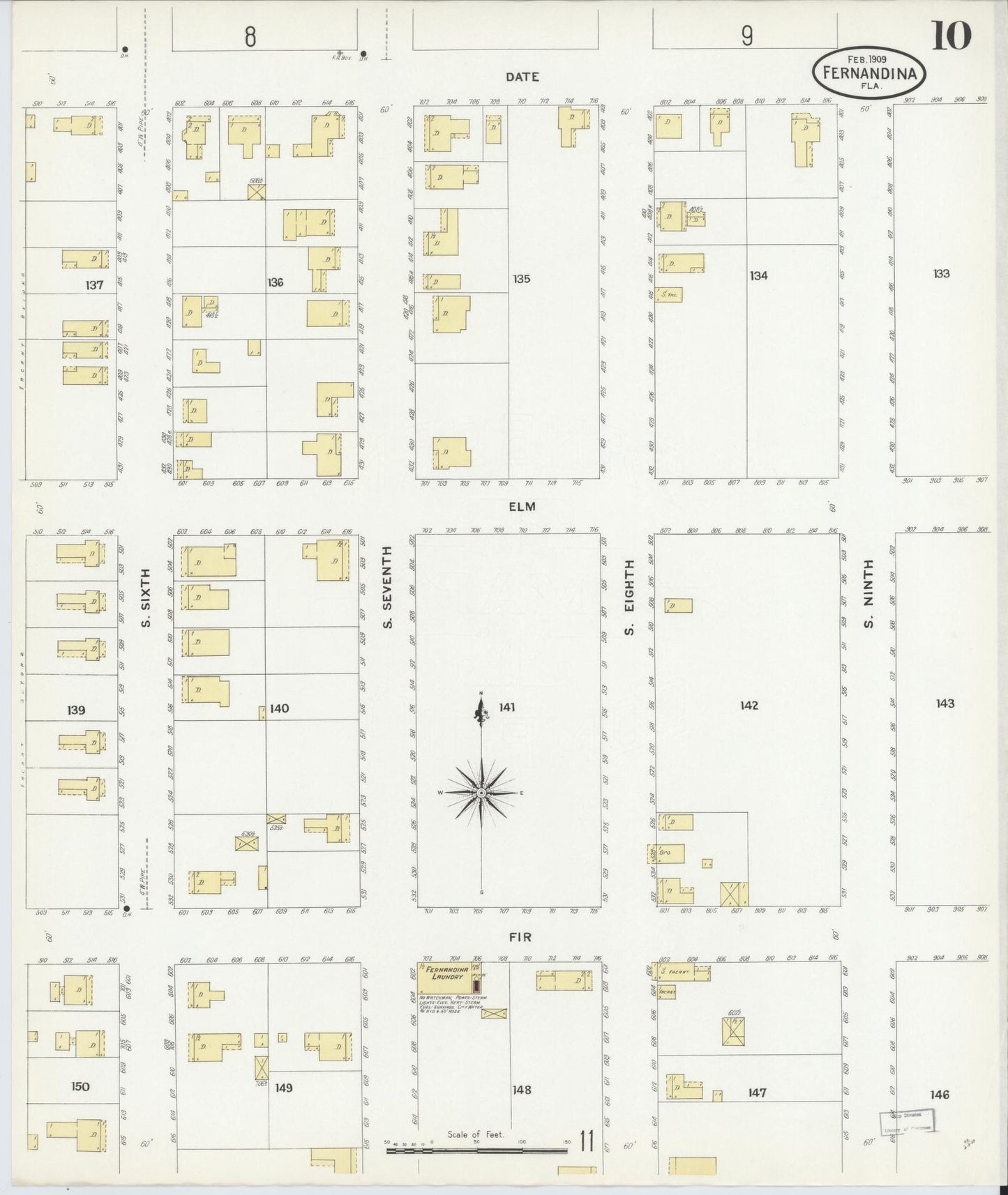 Sanborn Fire Insurance Map from Fernandina, Nassau County, Florida (1909), Sheet #0010 - Complete Map Set gallery image, historic Sanborn map, vintage wall art, Florida Florida