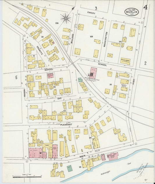 Sanborn Fire Insurance Map from Berlin, Coos County, New Hampshire (1905), Sheet #0004 - Historic Sanborn Fire Insurance Map Print, vintage old map wall art, antique decor, genealogy gift, New Hampshire New Hampshire map