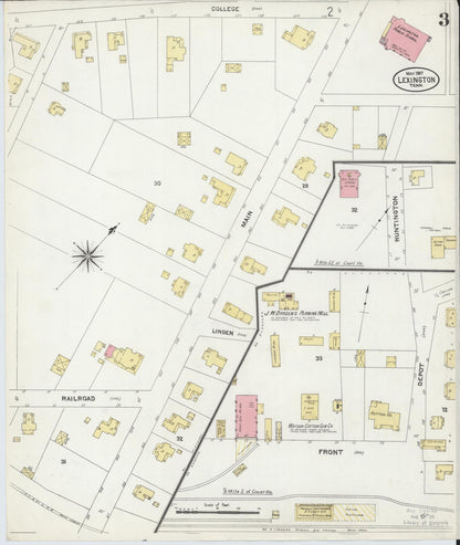 Sanborn Fire Insurance Map from Lexington, Henderson County, Tennessee (1907), Sheet #0003 - Complete Map Set gallery image, historic Sanborn map, vintage wall art, Tennessee Tennessee