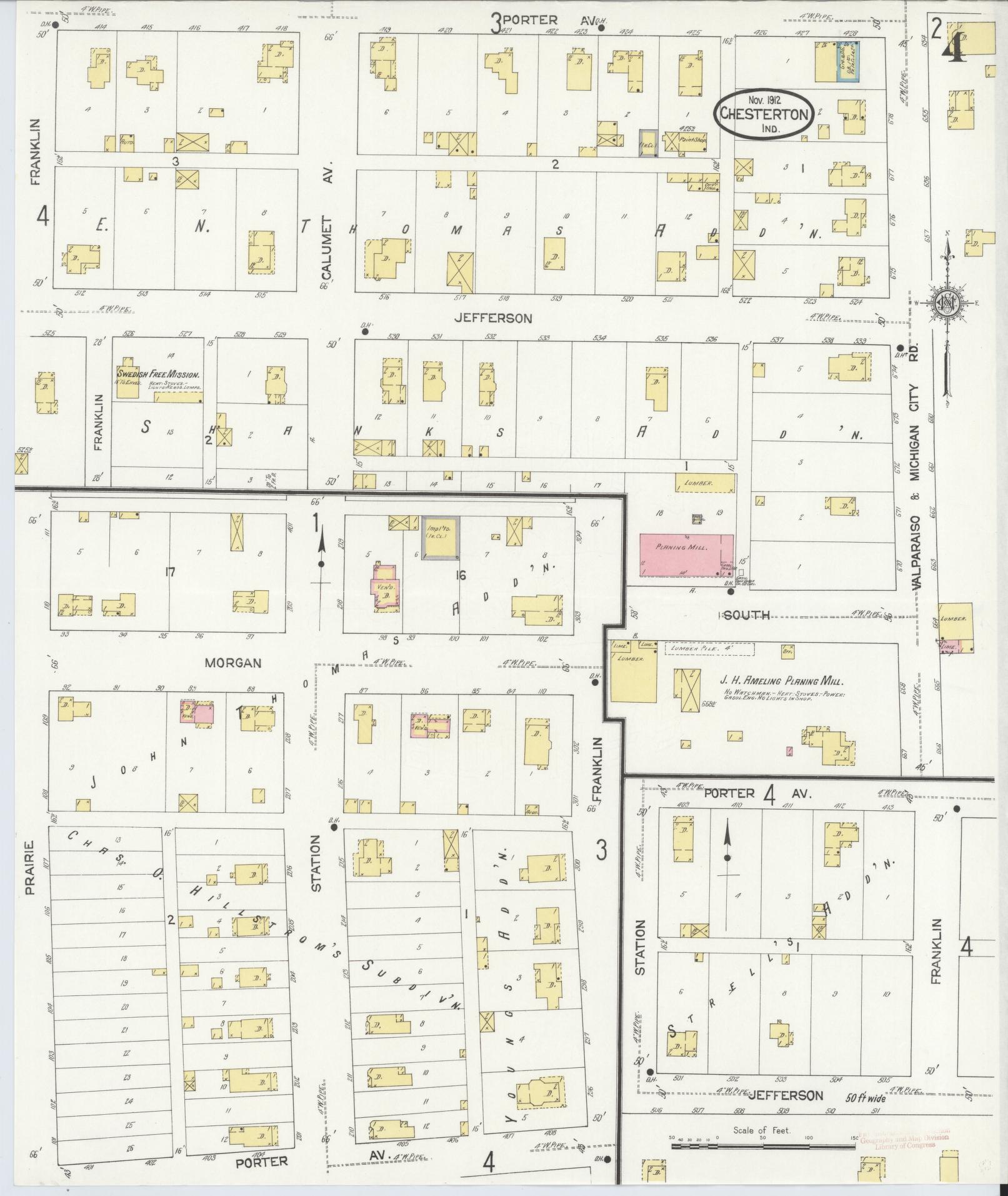 Sanborn Fire Insurance Map from Chesterton, Porter County, Indiana (1912), Sheet #0004 - Historic Sanborn Fire Insurance Map Print, vintage old map wall art, antique decor, genealogy gift, Indiana Indiana map