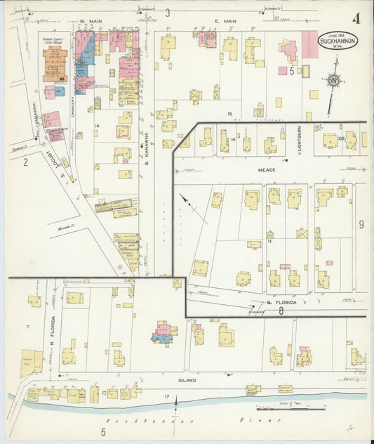 Sanborn Fire Insurance Map from Buckhannon, Upshur County, West Virginia (1913), Sheet #0004 - Historic Sanborn Fire Insurance Map Print, vintage old map wall art, antique decor, genealogy gift, West Virginia West Virginia map
