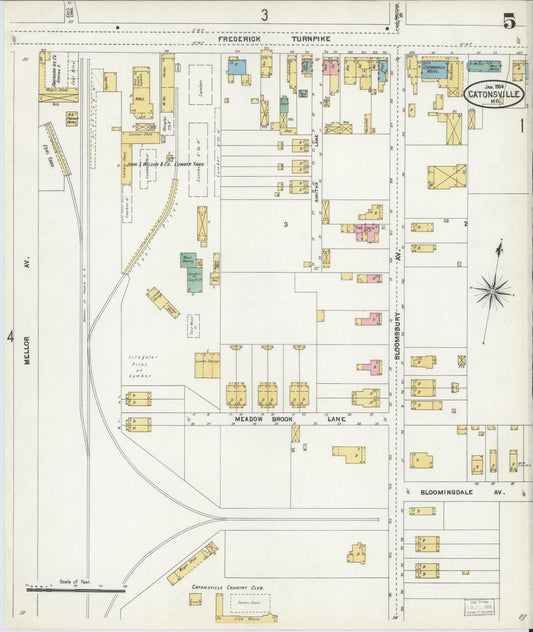 Sanborn Fire Insurance Map from Catonsville, Baltimore County, Maryland (1904), Sheet #0005 - Historic Sanborn Fire Insurance Map Print, vintage old map wall art, antique decor, genealogy gift, Maryland Maryland map