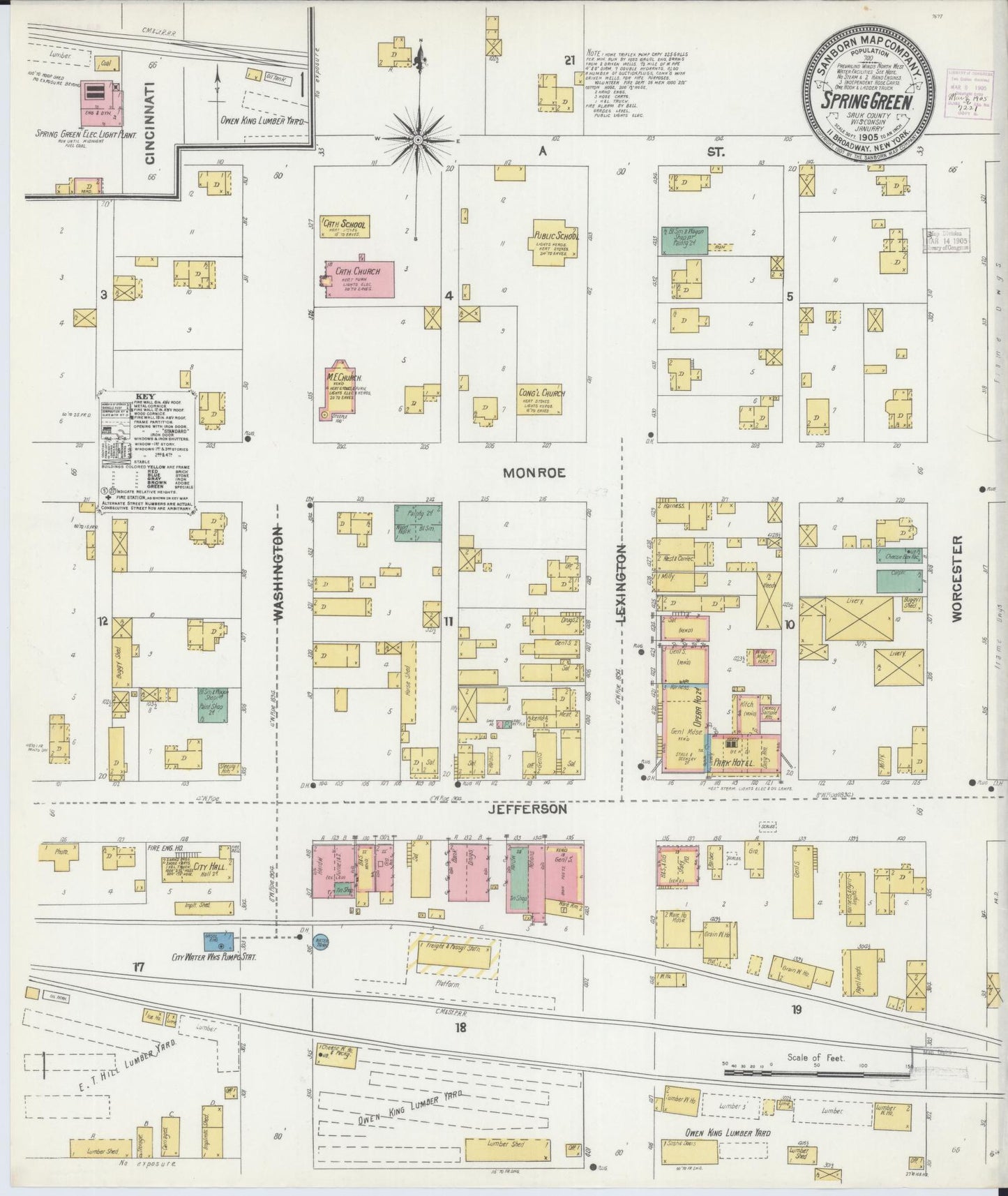 Sanborn Fire Insurance Map from Spring Green, Sauk County, Wisconsin (1905), Sheet #0001 - Historic Sanborn Fire Insurance Map Print, vintage old map wall art, antique decor, genealogy gift, Wisconsin Wisconsin map