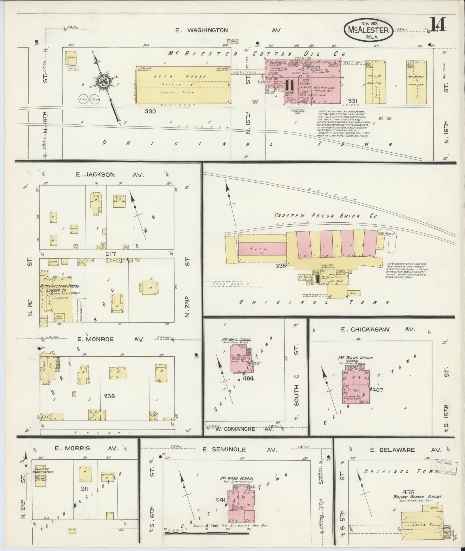 Sanborn Fire Insurance Map from McAlester, Pittsburg County, Oklahoma (1913), Sheet #0014 - Complete Map Set gallery image, historic Sanborn map, vintage wall art, Oklahoma Oklahoma