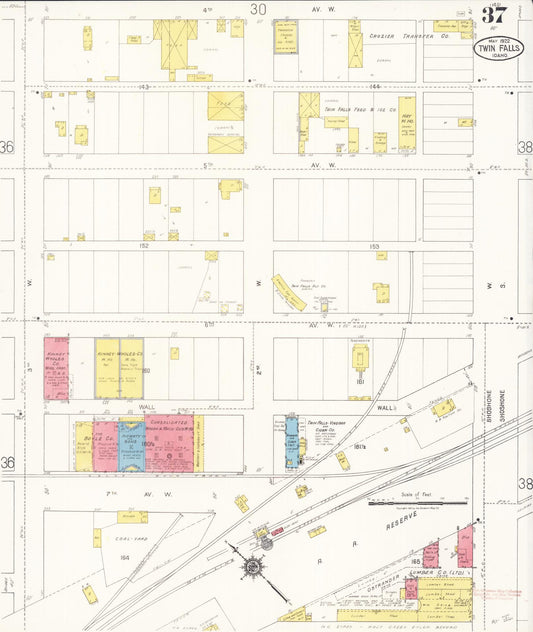Sanborn Fire Insurance Map from Twin Falls, Twin Falls County, Idaho (1922), Sheet #0037 - Historic Sanborn Fire Insurance Map Print, vintage old map wall art, antique decor, genealogy gift, Falls Idaho map