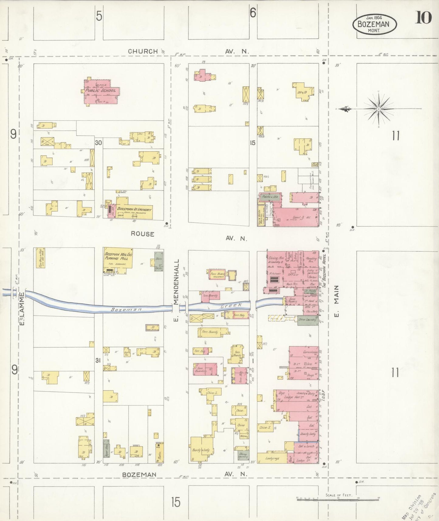 Sanborn Fire Insurance Map from Bozeman, Gallatin County, Montana (1904), Sheet #0010 - Complete Map Set gallery image, historic Sanborn map, vintage wall art, Montana Montana