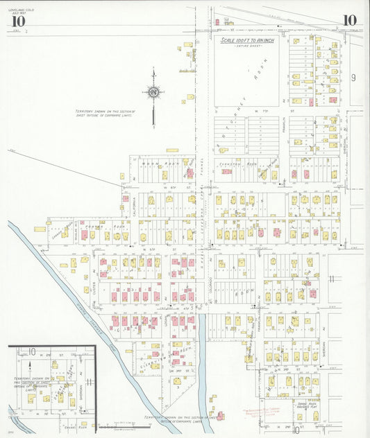 Sanborn Fire Insurance Map from Loveland, Larimer County, Colorado (1937), Sheet #0010 - Historic Sanborn Fire Insurance Map Print, vintage old map wall art, antique decor, genealogy gift, Colorado Colorado map