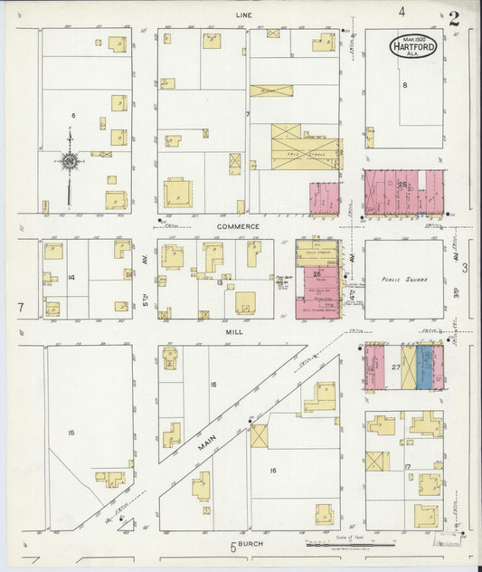 Sanborn Fire Insurance Map from Hartford, Geneva County, Alabama (1920), Sheet #0002 - Historic Sanborn Fire Insurance Map Print, vintage old map wall art, antique decor, genealogy gift, Alabama Alabama map