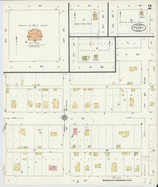 Sanborn Fire Insurance Map from Perry, Noble County, Oklahoma (1913), Sheet #0002 - Historic Sanborn Fire Insurance Map Print, vintage old map wall art, antique decor, genealogy gift, Oklahoma Oklahoma map