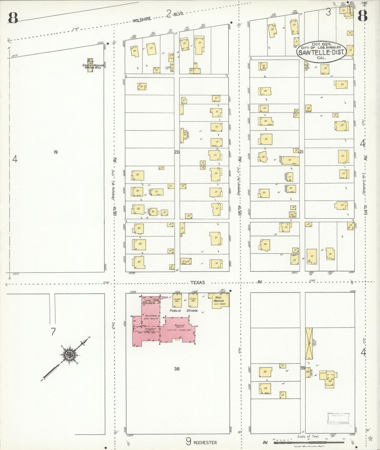 Sanborn Fire Insurance Map from Sawtelle, Los Angeles County, California (1924), Sheet #0008 - Complete Map Set gallery image, historic Sanborn map, vintage wall art, California California